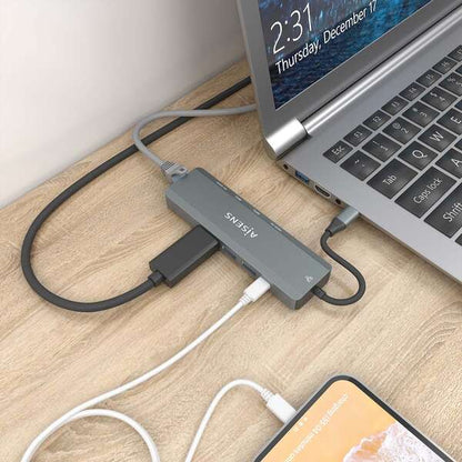 AISENS - USB-C Dock 5 en 1  USB-C a 1xHDMI  1xRJ45  2xUSB  1xPD  Gris  15 cm