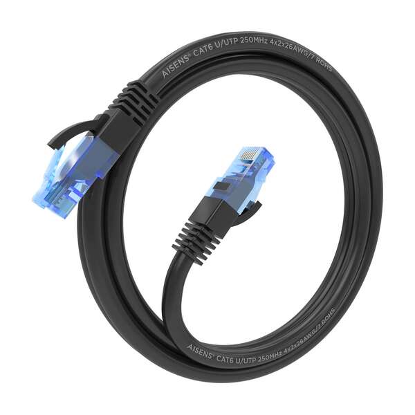 AISENS - Cable De Red Latiguillo RJ45 Cat.6 UTP AWG26 CCA  Negro  1.0 m