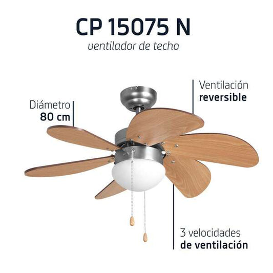 Orbegozo CP 15075 N Ventilador de Techo - con Plafon Incorporado - Diseño en Niquel y Madera - 3 Velocidades Reversibles - Sistema de Ventilacion Reversible - Aire Fresco y Luz en Un Solo Producto 1 pieza(s)