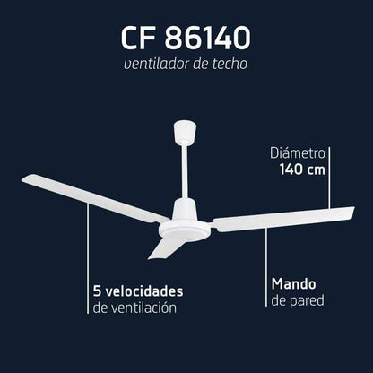 Orbegozo CF 86140 Ventilador de Techo Elegante y Funcional - Interruptor de Pared - 5 Velocidades - Potencia 70W - 140cm de Diametro - Blanco 1 pieza(s)