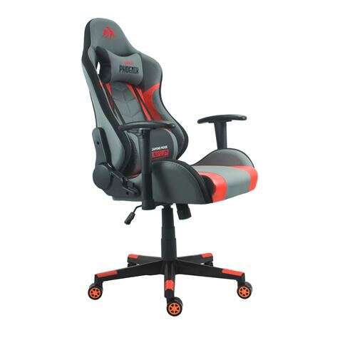 Cromad Serie Phoenix Silla Gaming - Altura Regulable con Piston de Gas Clase 2 - Reclinable hasta 180º - Cojines Lumbar y Cervical - Color Gris/Rojo/Negro 1 pieza(s)