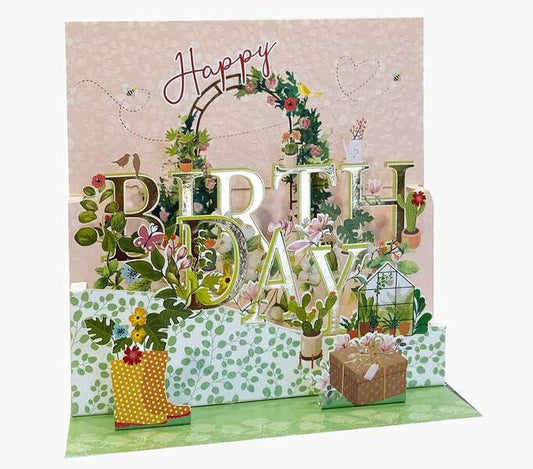 Pictura Tarjeta 3D Pop-Up - 16x16cm - Tematica Invernadero - Embolsada Individualmente - Incluye Sobre Blanco - Papel con Certificacion FSC 1 pieza(s)