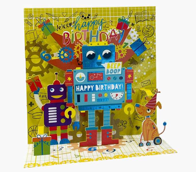 Pictura Tarjeta 3D Pop-Up - 16x16cm - Tematica Robots - Embolsada Individualmente - Incluido Sobre Blanco - Papel con Certificacion FSC 1 pieza(s)