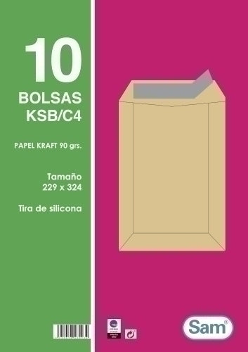 Sam - BOLSA SAM 229x324 KRAFT 90g PAQ.10 - Pack de 25 unidades