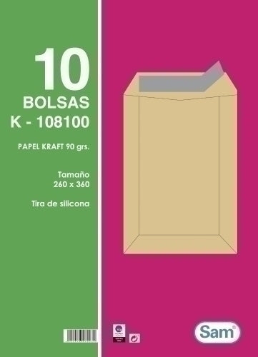 Sam - BOLSA SAM 260x360 KRAFT 90g PAQ.10 - Pack de 25 unidades