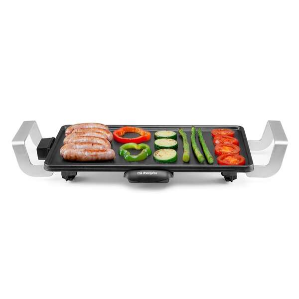 Orbegozo TB 2250 Parrilla de Asado Practica y Segura - Termostato Regulable - Asas de Aluminio de Toque Frio - Superficie de Asado de 22x43cm - Recipiente Recoge Grasa - Facil Limpieza - 2000 W 1 pieza(s)