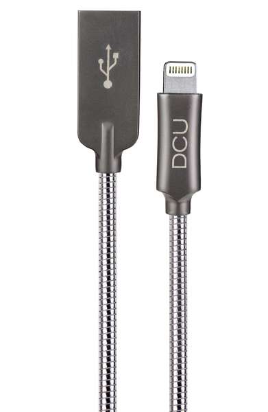 DCU Tecnologic Cable Lightning Pure Metal - Conector USB 2.0 y C89 - Resistente a Deshilacharse, Doblarse y Romperse - Recubrimiento de PVC con Trenzado de Acero - Color Metal 1 pieza(s)