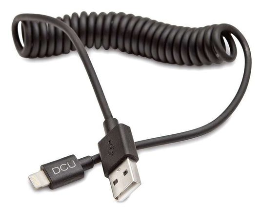 DCU Tecnologic Cable Lightning Rizado - 1.5m - Conductor de Cobre - Conectores de Aluminio - Color Negro 1 pieza(s)