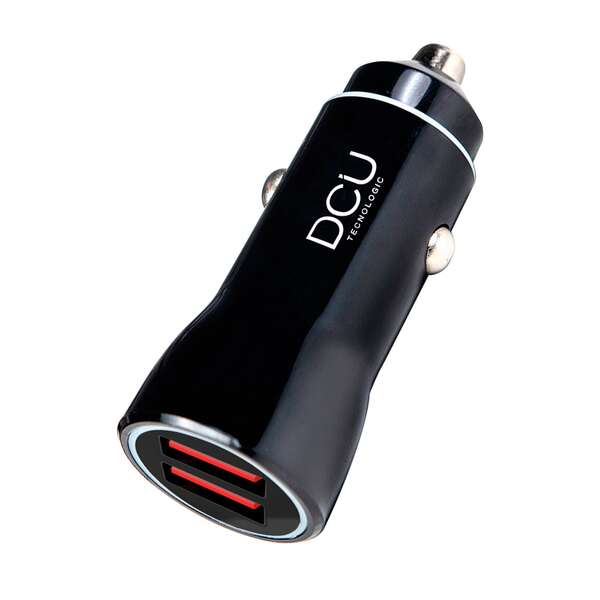 DCU Tecnologic Cargador de Coche - 2xUSB 4.8A - Carga Rapida en Movimiento - Compacto y Duradero - Eficiente y Potente - Color Negro 1 pieza(s)