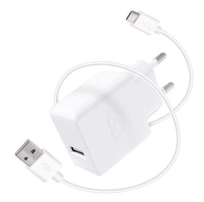 DCU Tecnologic Cargador USB 5V 2.4A + Cable USB Tipo C - 1m - Carga Rapida y Segura para tus Dispositivos - Color Blanco 1 pieza(s)