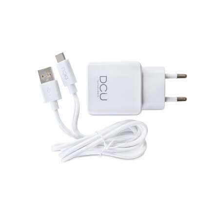 DCU Tecnologic Cargador USB 5V 2.4A + Cable USB Tipo C - 1m - Carga Rapida y Segura para tus Dispositivos - Color Blanco 1 pieza(s)