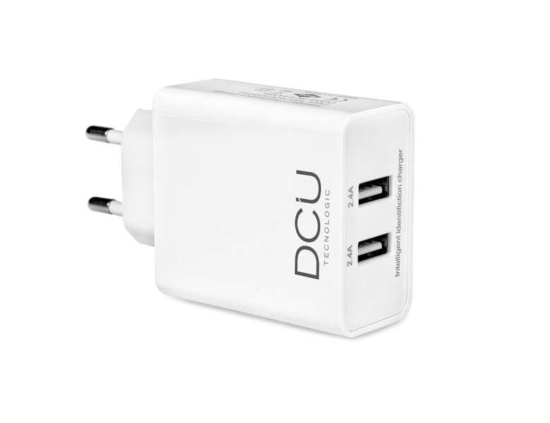 DCU Tecnologic Cargador 2xUSB Compacto - Carga Dos Dispositivos Simultaneamente - Puertos USB de 5V Cada Uno 2.4 a + 2.4 A - Color Blanco 1 pieza(s)