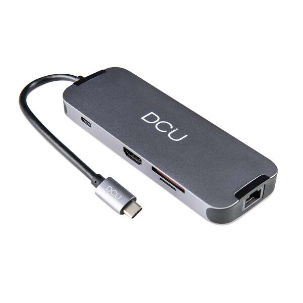 DCU Tecnologic Hub USB Tipo C - Conexion HDMI 4K - Audio Jack 3.5mm - 3 USB 3.0 - Ethernet Gigabit - Lector de Tarjetas SD/TF - Color Metal 1 pieza(s)