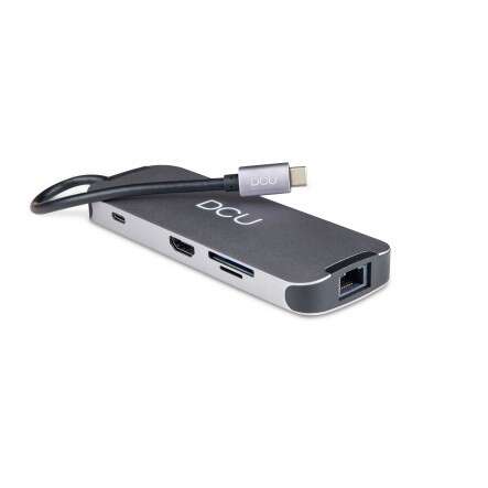 DCU Tecnologic Hub USB Tipo C - Conexion HDMI 4K - Audio Jack 3.5mm - 3 USB 3.0 - Ethernet Gigabit - Lector de Tarjetas SD/TF - Color Metal 1 pieza(s)