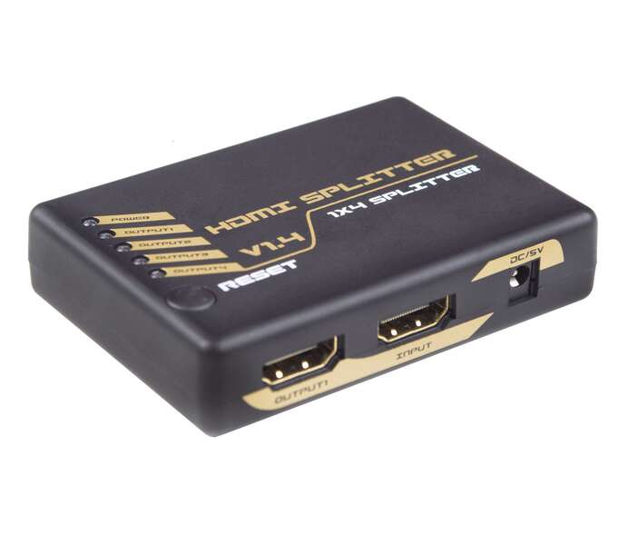 DCU Tecnologic Mini HDMI 1x4 Distribuidor de Video - Distribuye Señal HDMI a 4 Pantallas Simultaneamente - Soporta Resoluciones 4K - Color Negro 1 pieza(s)