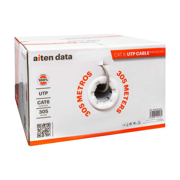 Aiten Data Cable de Red Latiguillo Cat.6 UTP AWG23 - Longitud 305m - Color Gris 1 pieza(s)