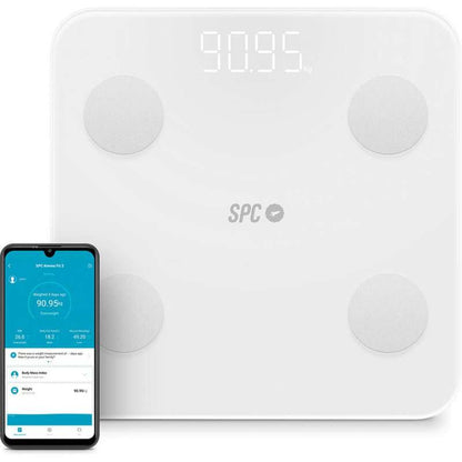 SPC Atenea Fit 3 Bascula de Baño Inteligente - Registra e Identifica hasta 10 Usuarios - Diseño de Cristal - Pantalla LED - Activacion Tactil - Capacidad 180kg 1 pieza(s)