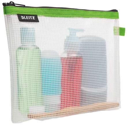 Leitz WOW Bolsa Porta-Todo Resistente al Agua - Tamaño 170x6x240mm - Material EVA, Lavable y Duradero - Cierre de Cremallera - Color Verde/Transparente 1 pieza(s)