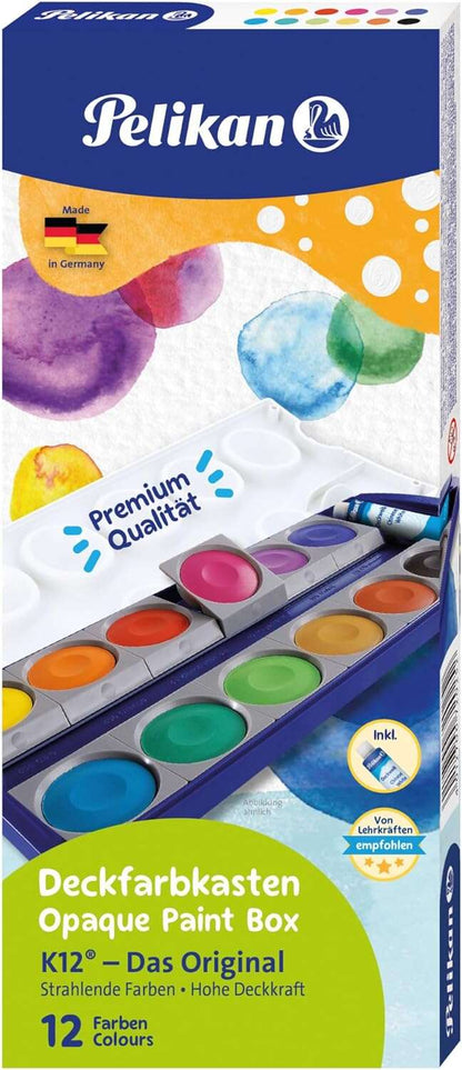 Pelikan Acuarelas Opacas 735/K12 Caja 12 Pocillos + 1 Tubo Blanco - Colores Intensos y Faciles de Diluir - Resistente a la Luz - Ideal para uso Escolar 1 pieza(s)