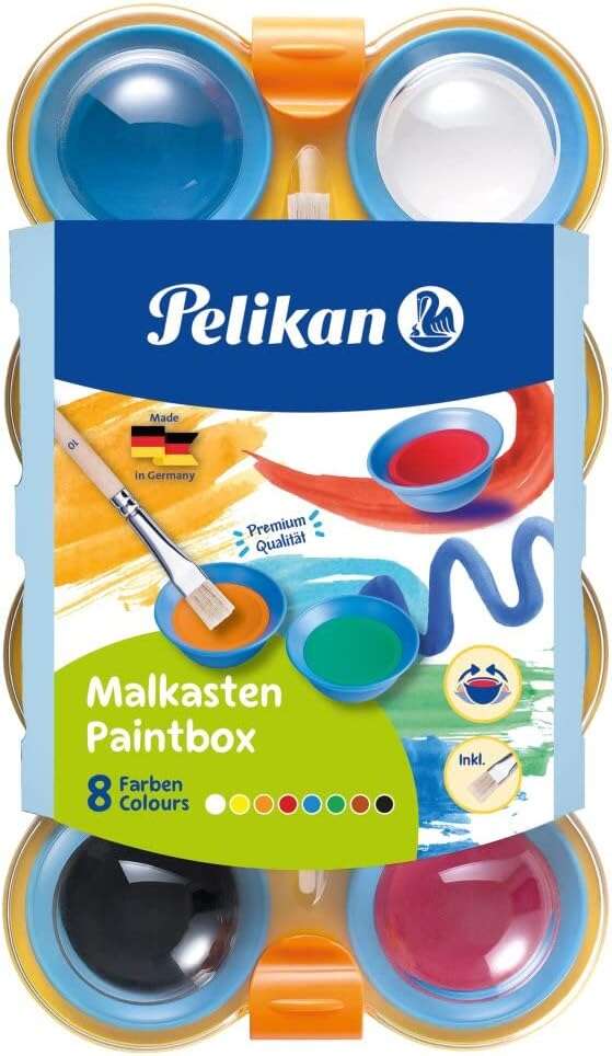 Pelikan Acuarelas Kids - Pocillos Separables - Pincel Jumbo Incluido - Faciles de Diluir - Resistentes a la Luz - Caja con Pestillo - Colores Surtidos 1 pieza(s)