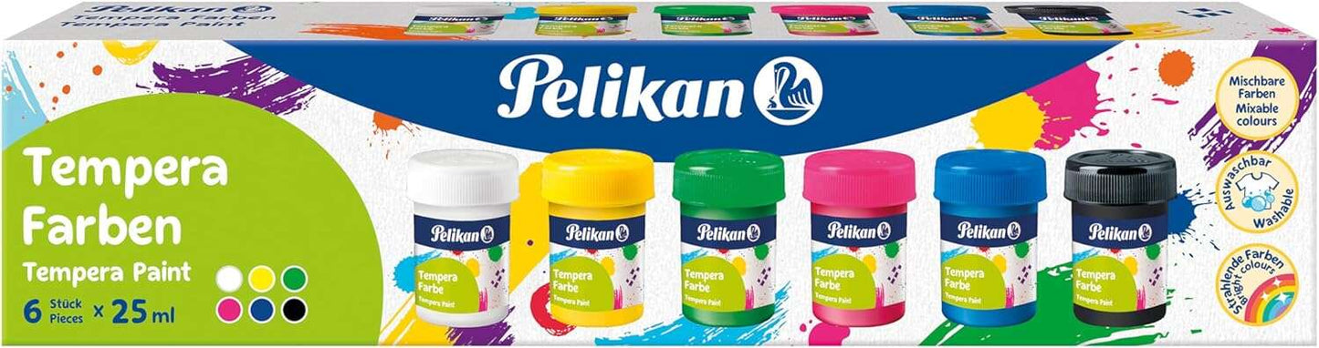 Pelikan Set de 6 Tempera Escolar - Botes 25ml - Facil de Mezclar - Ideal para Proyectos Escolares 1 pieza(s)