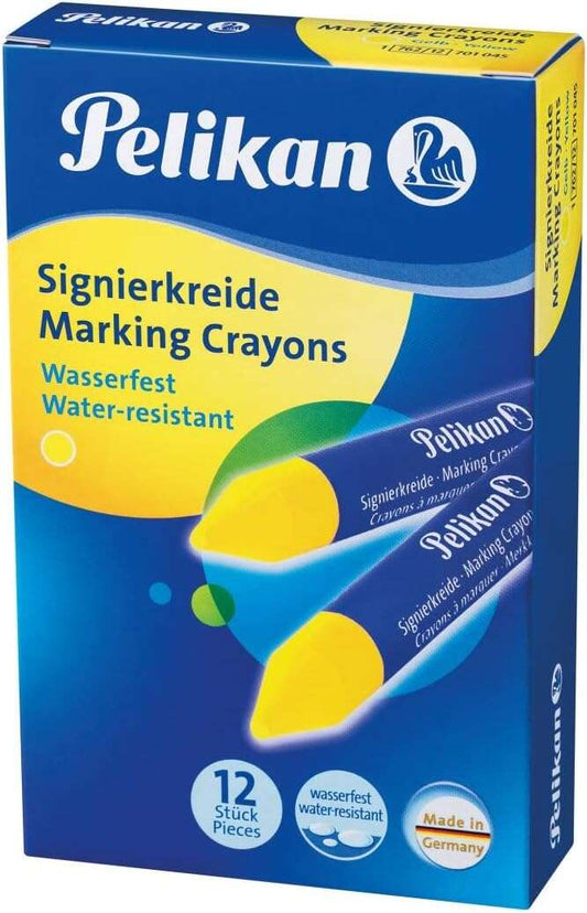 Pelikan Pack de 12 Ceras para Marcar - Resistente al Agua - Facil de Borrar - Ideal para Resaltar Texto - Color Amarillo 1 pieza(s)