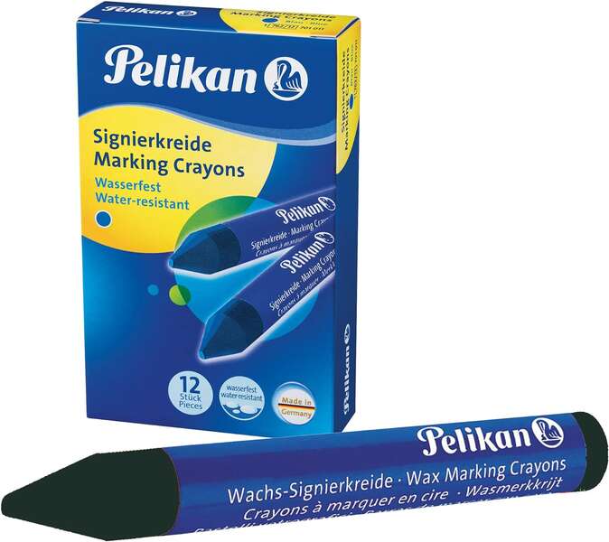 Pelikan Pack de 12 Ceras para Marcar - Resistente al Agua - Facil de Borrar - Ideal para Resaltar Texto - Color Negro 1 pieza(s)