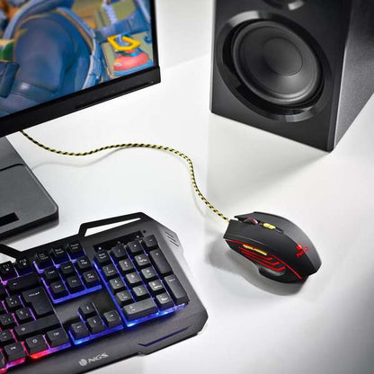 NGS GMX-123 Raton Gaming con Cable - 800/1200/2400/3200dpi - Luz LED - 6 Botones - Cable 1.8m - Color Negro 1 pieza(s)