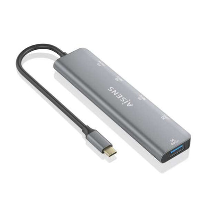 AISENS - Hub USB 3.2 Gen1 5G USB-C  USB-C/M-1xUSB-C PD100W/H-1xUSB-C/H-3xUSB-A/H  Gris  15cm