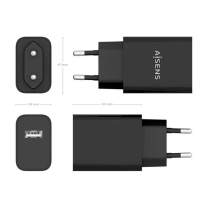 AISENS - Cargador USB 10W alta eficiencia  5V/2A  Negro