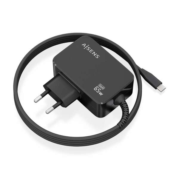 AISENS - Cargador GaN 65W PD3.0 1xUSB-C 1.8m  Negro