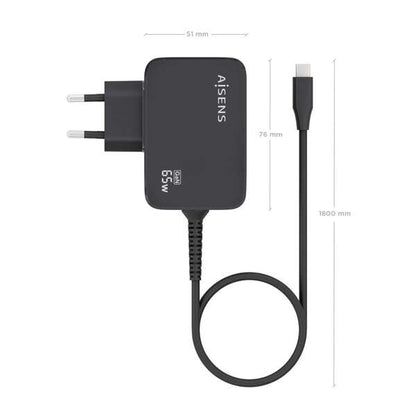 AISENS - Cargador GaN 65W PD3.0 1xUSB-C 1.8m  Negro