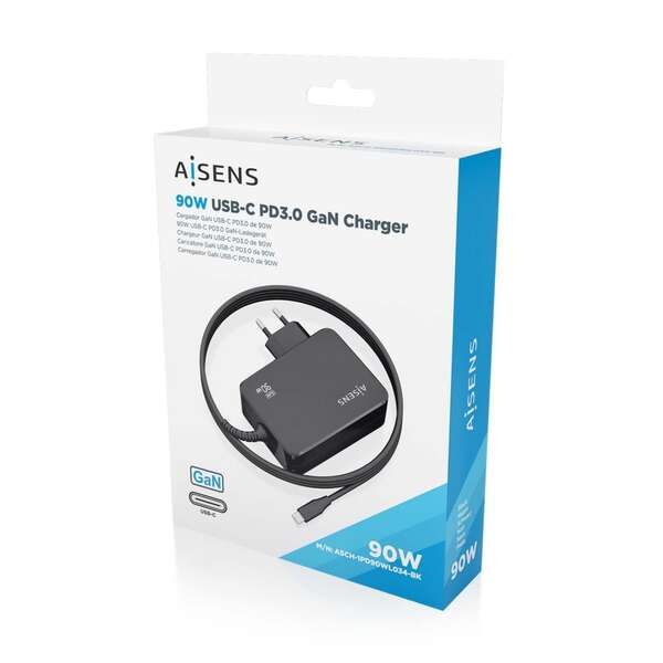 AISENS - ASCH-1PD90WL034-BK cargador de dispositivo móvil Universal Negro Corriente alterna Interior