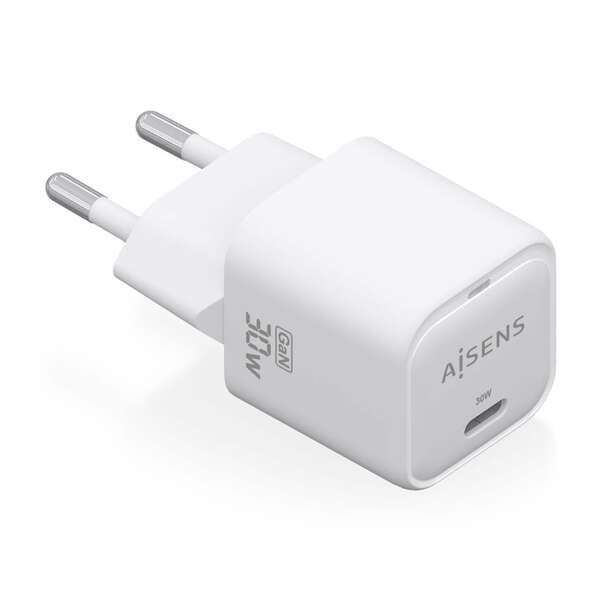 AISENS - Cargador GaN 30W  1xUSB-C PD3.0 QC4.0  Blanco