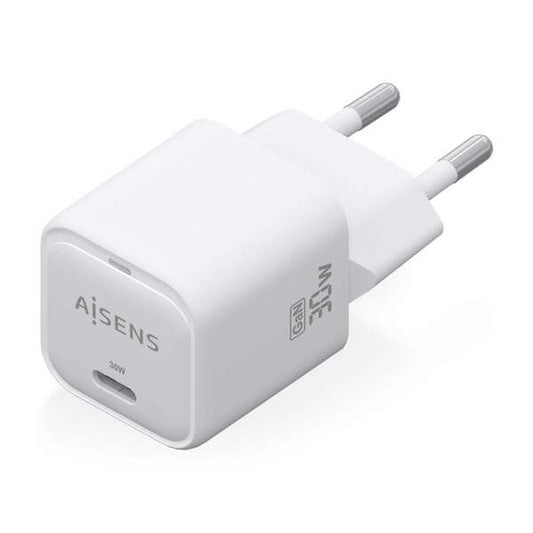 AISENS - Cargador GaN 30W  1xUSB-C PD3.0 QC4.0  Blanco