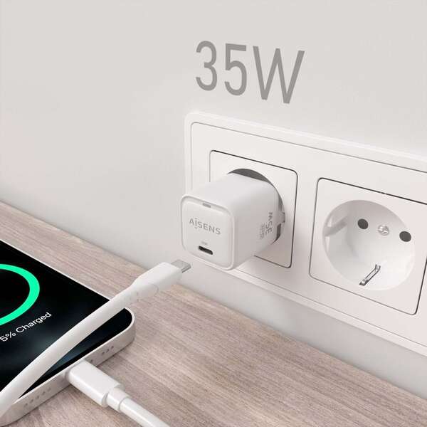 AISENS - Cargador GaN 35W  1xUSB-C PD3.0 QC4.0  Blanco