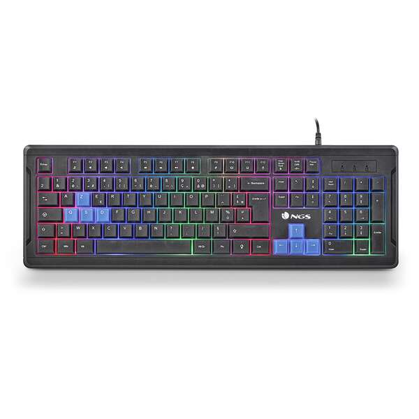 NGS GKX-305 Teclado Gaming USB Frances - 26 Teclas Antighosting - Iluminacion LED 5 Niveles de Intensidad - Teclas Multimedia - Color Negro 1 pieza(s)