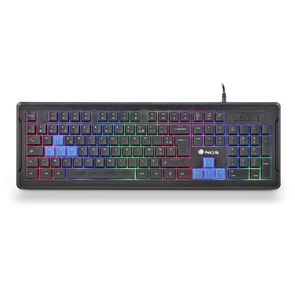 NGS GKX-305 Teclado Gaming USB Frances - 26 Teclas Antighosting - Iluminacion LED 5 Niveles de Intensidad - Teclas Multimedia - Color Negro 1 pieza(s)