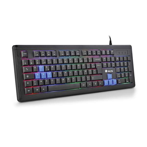 NGS GKX-305 Teclado Gaming USB Frances - 26 Teclas Antighosting - Iluminacion LED 5 Niveles de Intensidad - Teclas Multimedia - Color Negro 1 pieza(s)