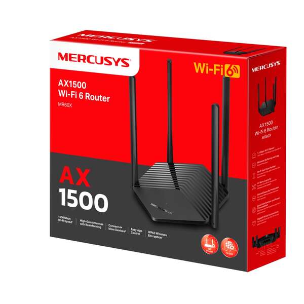 Mercusys - MR60X router inalámbrico Gigabit Ethernet Doble banda (2 4 GHz / 5 GHz) Negro