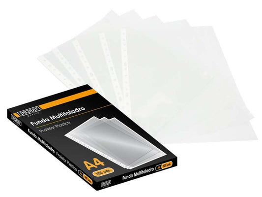 Ingraf Pack de 100 Fundas Multitaladro A4 Transparentes 70 Micras - Acabado Granulado 1 pieza(s)