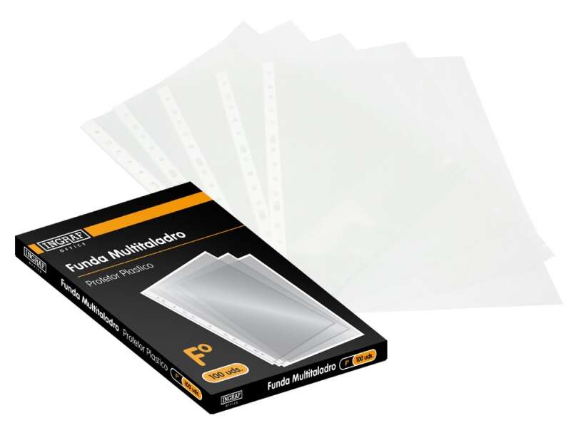 Ingraf Pack de 100 Fundas Multitaladro Folio Transparentes 70 Micras - Acabado Granulado 1 pieza(s)