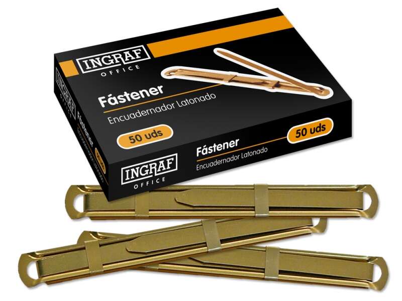 Ingraf Pack de 50 Fasteners - Latonado para Encuadernacion Rapida y Resistente - Incluye Lengüeta y Corredera - Color Oro 1 pieza(s)