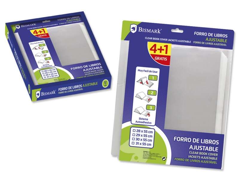 Bismark Pack de 4+1 Forralibros Ajustable 28x55cm - Ideal para Uso Escolar - Transparente 1 pieza(s)