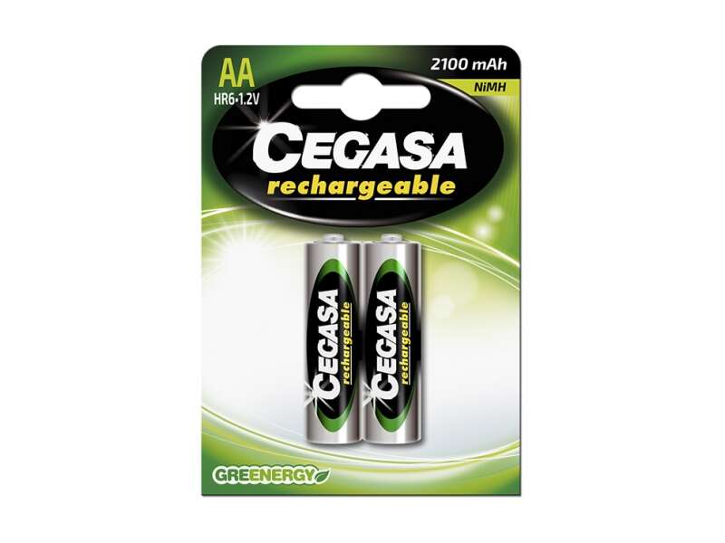 Cegasa HR6 Pack de 2 Pilas Recargables AA 2100mAh - Tecnologia Rtu - Mantiene 85% Energia un Año - Ideal para Dispositivos de Alta Intensidad 1 pieza(s)