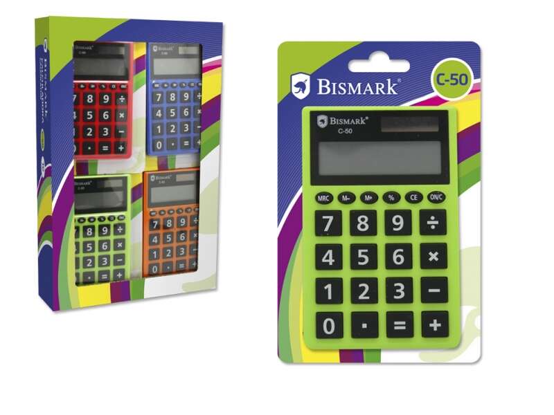 Bismark C-50 Calculadora Escolar de 8 Digitos - Funciones Basicas y Memoria - Alimentacion Solar y a Pilas - Colores Surtidos 1 pieza(s)