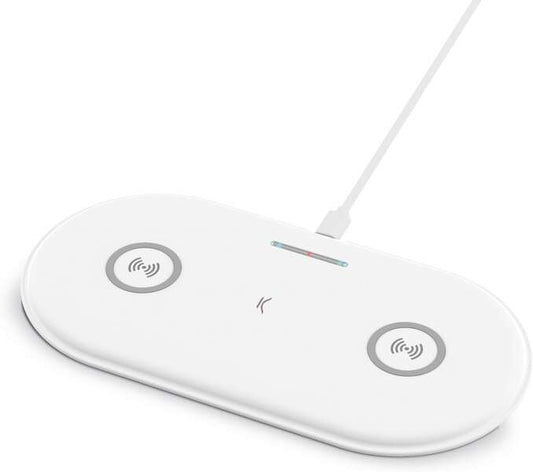 Ksix Base de Carga Inalambrica 2en1 15 W - Carga Rapida - Tecnología Qi - Compatible Movil y Auriculares Inalambricos - Color Blanco 1 pieza(s)