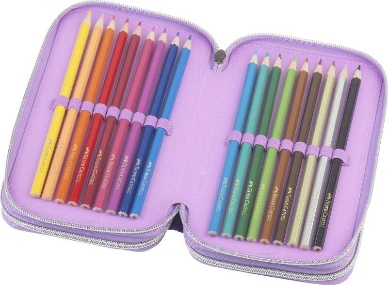 Faber-Castell Diseño Unicornio Estuche de 3 Pisos con Contenido de Serie: Goma de Borrar, 1 Sacapuntas, 1 Lapiz de Grafito HB, 2 Boligrafos (Azul y Rojo), 1 Regla de 15cm, 18 Lapices de Colores, 18 Rotuladores, 1 Tijera y 1 Barra de Pegamento 1 pieza(s)