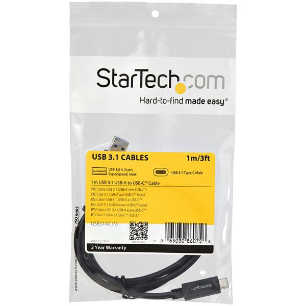 StarTech.com - Cable de Carga y Sincronización USB-A a USB-C de 1m - Cable USB de 10Gbps - Cable de Datos USB-A a USB Tipo C - M/M - Negro