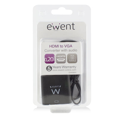 Ewent - EW9864 adaptador de cable de vídeo 0 2 m HDMI VGA  3.5mm Negro